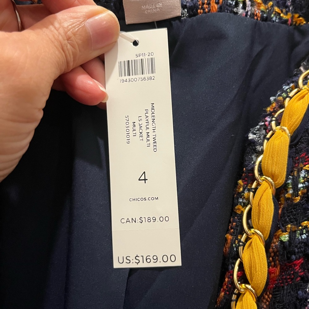 Chico's Multicolor Tweed Blazer with Yellow Accents - Picture 2 of 7